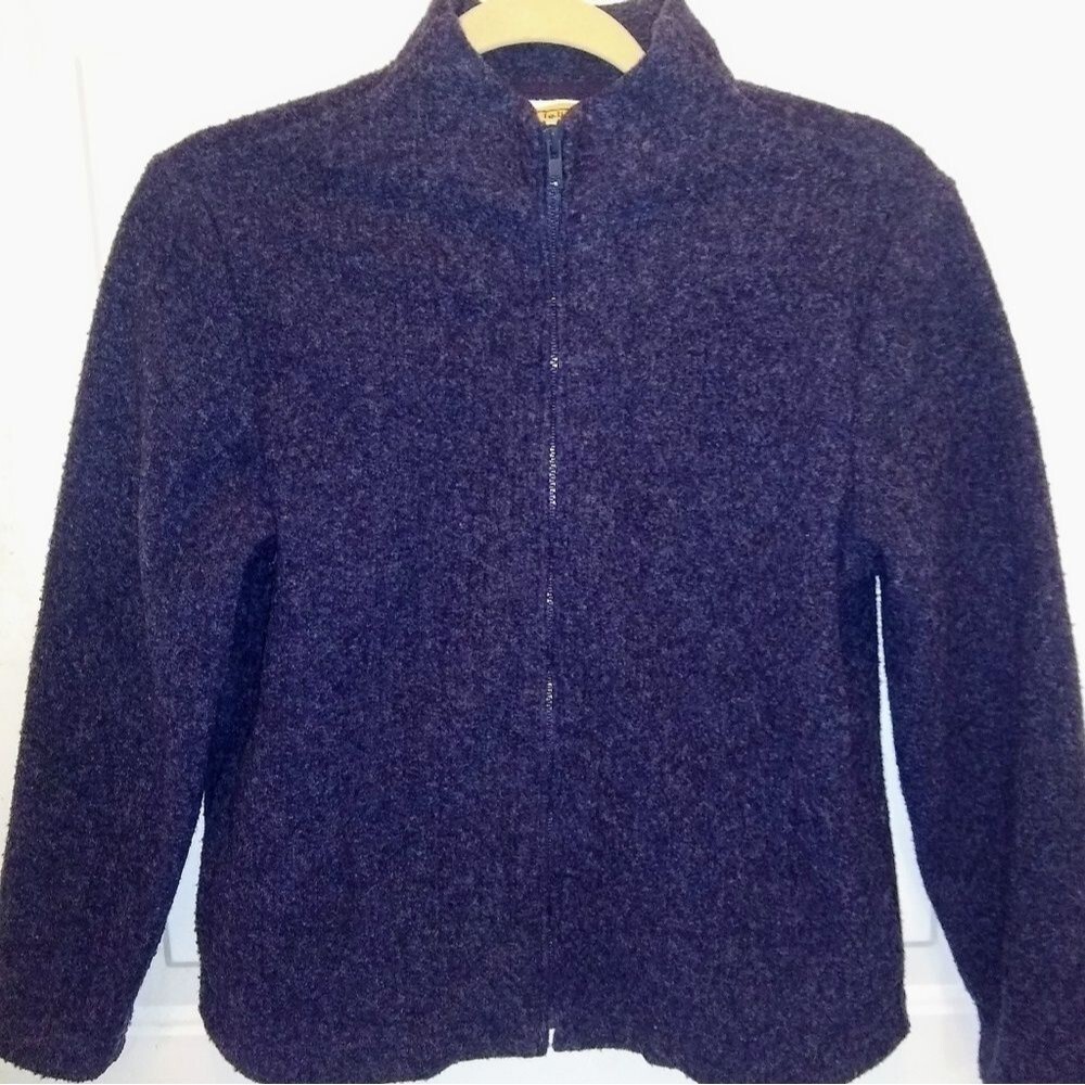 Talbots Heathered Blue Gray Petite Fleece Jacket - Picture 2 of 7